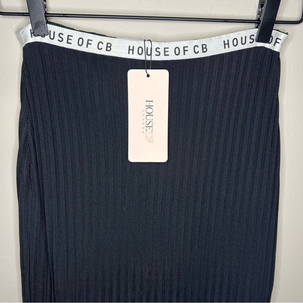 NWT House of CB Mathilde Black Ribbed Midi Skirt size medium - Picture 2 of 6